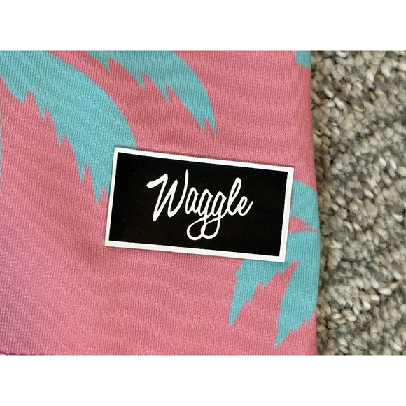 Waggle Golf Polo Shirt Men's 2XL Pink Teal Palm Tree Print Performance Stretch - Picture 3 of 7